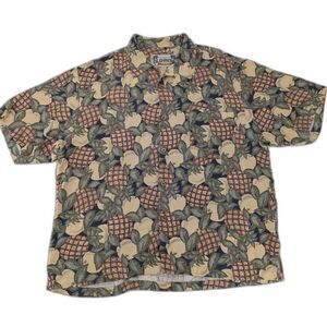 Old Maui Men's Hawaiian 100%  Silk Pineapple Brown Button Down Shirt Size XL